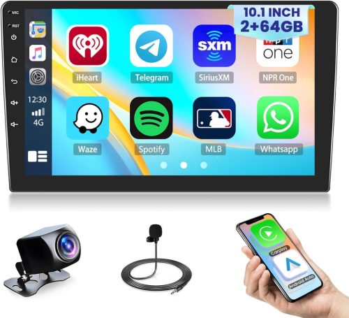 Univerzális 1 DIN Autórádió Android 15 - 10" Érintőképernyős Fejegység 2GB+64GB, Vezeték Nélküli CarPlay, Bluetooth 5.0, GPS Navigáció, WiFi, To