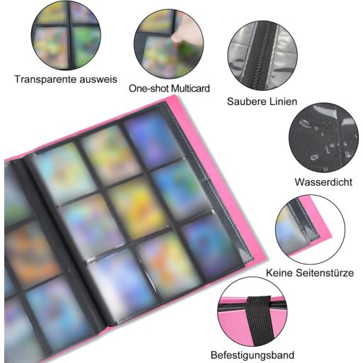 JUSONEY Trading Card Album 360 zseb 20 oldal MTG Magic kártya gyűjtéshez vízálló rózsaszín