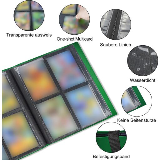 JUSONEY 160 zsebű kártyaalbum zöld borítóval MTG Magic gyűjtéshez