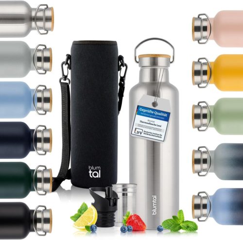 Blumtal Termosz 750ml - Dupla Falú Rozsdamentes Acél Kulacs Teaszűrővel és Sportfedéllel - Hőszigetelt BPA-mentes Ivópalack Hordtáskával
