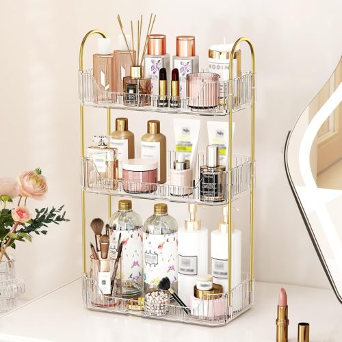 Organizator transparent pentru cosmetice SPACEKEEPER cu 3 niveluri - dulap de depozitare cosmetice