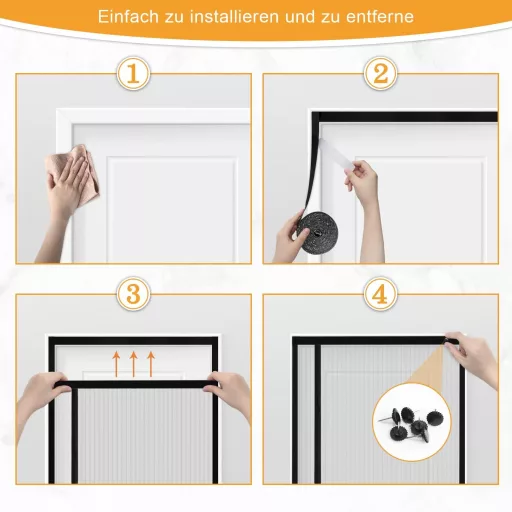 Plasă magnetică anti-țânțari pentru ușă Wanoore, 100x200cm, neagră, închidere automată