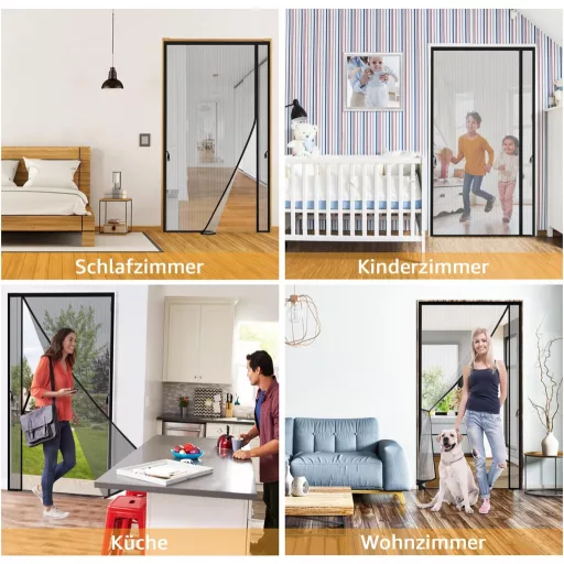 Plasă magnetică anti-țânțari pentru ușă Wanoore, 100x200cm, neagră, închidere automată