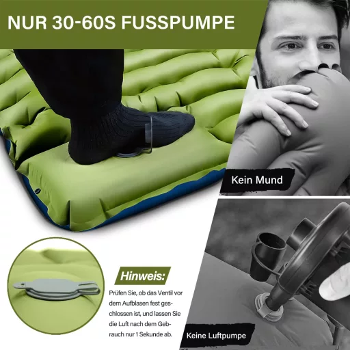Saltea Autogonflabilă Yuzonc pentru Camping - 10 cm Grosime, Izopren cu Pernă Integrată și Pompă de Picior - Saltea de Drumeție Ultraușoară pentru Exterior