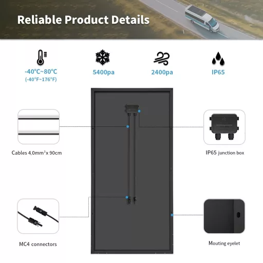 FIREFLY ENERGY 240W Monokristályos Napelem Panel Fekete Kivitelben - Erkélyre, Kertbe, Lakóautóra, Hajóra - TOPCon-N Technológia, IP65 Védel