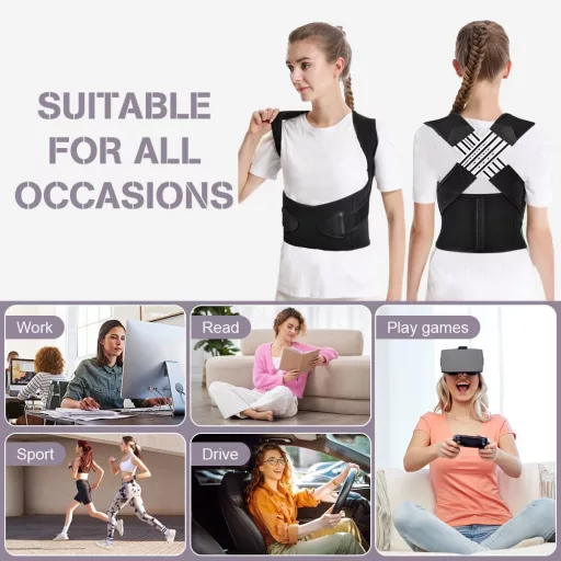 ACWOO Korektor držania tela - Nastaviteľná podpora chrbta pre mužov a ženy, Priedušné ramenné popruhy, Podpora krku a chrbta, Neviditeľný pod oblečením