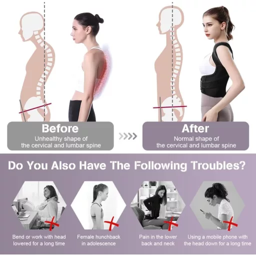 ACWOO Korektor držania tela - Nastaviteľná podpora chrbta pre mužov a ženy, Priedušné ramenné popruhy, Podpora krku a chrbta, Neviditeľný pod oblečením