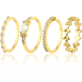   DIVINA VITAE 4 db Egymásra Rakható Női Gyűrű Szett, 18K Arany Bevonattal, Cirkónia Kövekkel, Elegáns Hipoallergén Vékony Gyűrűk, Réz Alapany