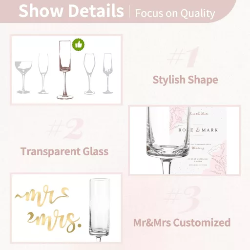 Set NUPTIO Pahare de Șampanie Aurii cu Inscripția Mr & Mrs - 2 buc. Pahare Elegante Gravate pentru Nuntă, Aniversare, Logodnă