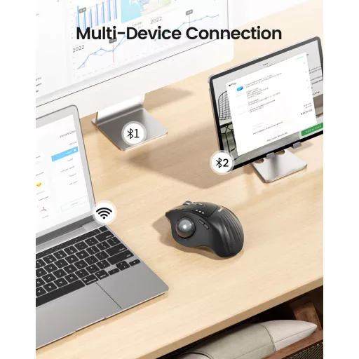 ProtoArc EM01 NL Trackball Egér - Állítható Szögű, Hüvelykujj-vezérlésű, Vezeték Nélküli, 3 Csatlakozási Mód, 5 DPI Szint, Újratölthető, Fek