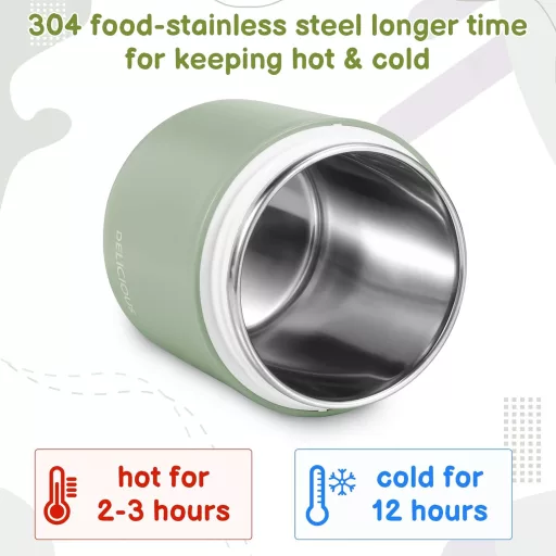 Set 2 Termosuri Alimentare din Oțel Inoxidabil Jostift cu Lingură, 430ml, Verde și Albastru