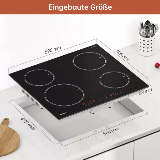 Gudsunal 60 cm-es indukciós főzőlap 7200W, 9 hőfok, időzítő, gyermekzár - 60cm-4 Burner