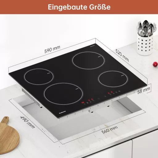 Plită cu inducție Gudsunal, 60 cm, 7200W, 9 trepte de putere, timer, blocare pentru copii