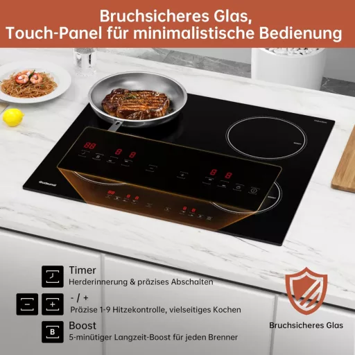 Gudsunal 60 cm-es indukciós főzőlap 7200W, 9 hőfok, időzítő, gyermekzár - 60cm-4 Burner