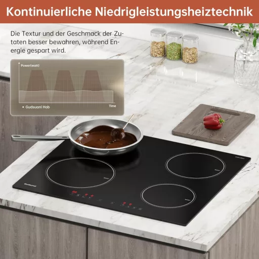 Plită cu inducție Gudsunal, 60 cm, 7200W, 9 trepte de putere, timer, blocare pentru copii