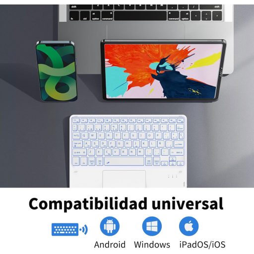 Tastatură Bluetooth CACOE cu Touchpad, Layout Spaniol, LED în 7 culori, Wireless