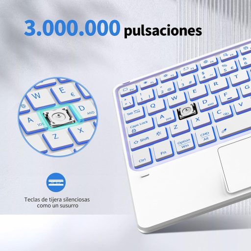 Tastatură Bluetooth CACOE cu Touchpad, Layout Spaniol, LED în 7 culori, Wireless