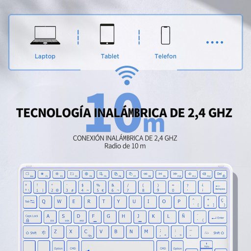 Tastatură Bluetooth CACOE cu Touchpad, Layout Spaniol, LED în 7 culori, Wireless
