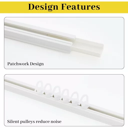 NICETOWN Stropná záclonová tyč 60-140 cm - Biela, Rozšíriteľná plastová záclonová súprava do spálne, obývačky, kúpeľne - 16 závesných háčikov