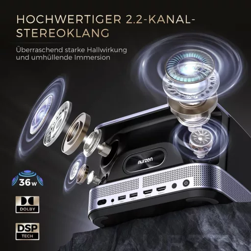 AURZEN Boom 3 Projektor Službeni Netflix 3D Dolby zvuk - 4K autofokus, WiFi6, Bluetooth, HDR10, 1080P Full HD Projektor za kućno kino