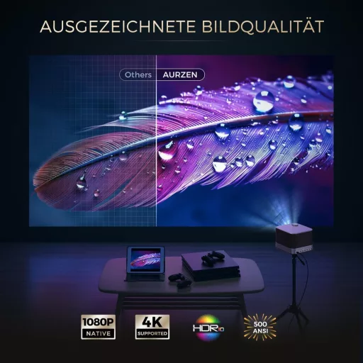 Proiector AURZEN Boom 3, licențiat Netflix, 3D cu sunet Dolby - Autofocus 4K, WiFi6, Bluetooth, HDR10, Videoproiector Home Cinema Full HD 1080P
