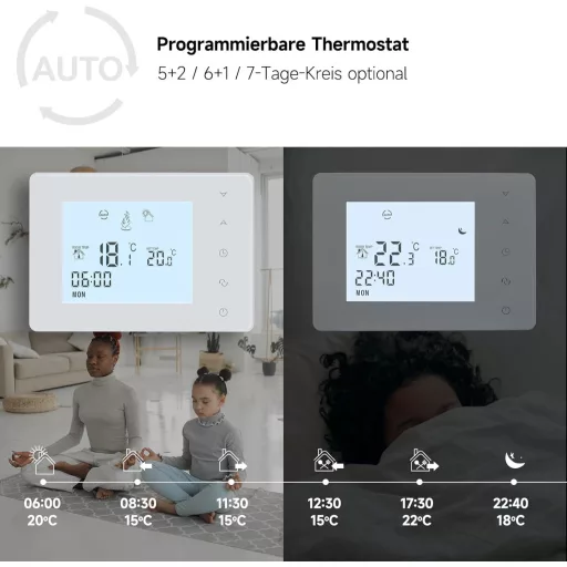 BEOK CONTROLS Programozható Szobatermosztát Gázkazán Vezérléshez, Digitális Fűtés Termosztát Háttérvilágítással, Fehér BOT-W306