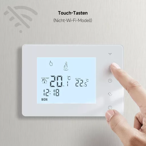 BEOK CONTROLS Programozható Szobatermosztát Gázkazán Vezérléshez, Digitális Fűtés Termosztát Háttérvilágítással, Fehér BOT-W306