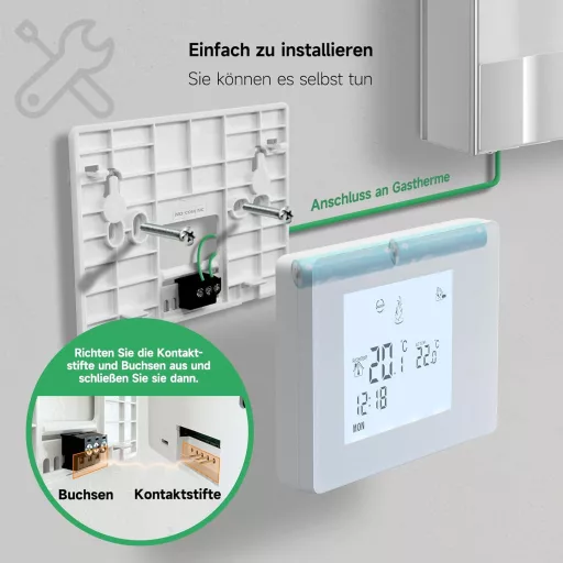 BEOK CONTROLS Programozható Szobatermosztát Gázkazán Vezérléshez, Digitális Fűtés Termosztát Háttérvilágítással, Fehér BOT-W306