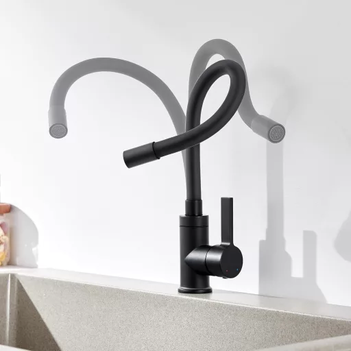 Baterie de bucătărie flexibilă Auralum, negru mat, rotativă 360°, robinet de chiuvetă de înaltă presiune cu gât flexibil, economisire a apei