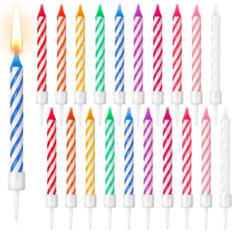   Sinmoe Szivárványos Születésnapi Tortagyertyák - 20 db Vékony Színes Gyertya Tartóval, Tortadíszítés Esküvőre, Ballagásra, Babaváróra