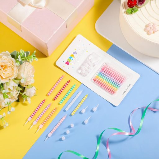 Sinmoe Szivárványos Születésnapi Tortagyertyák - 20 db Vékony Színes Gyertya Tartóval, Tortadíszítés Esküvőre, Ballagásra, Babaváróra