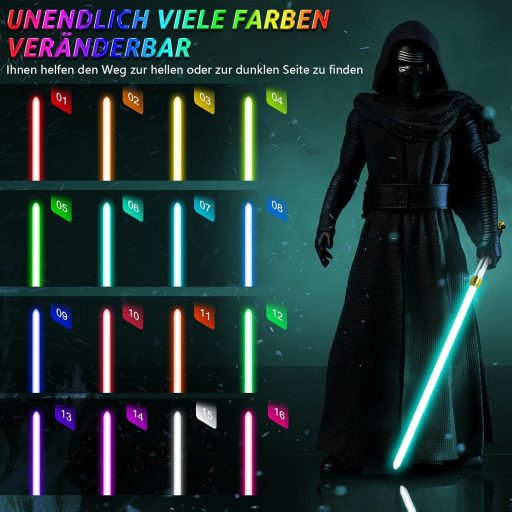 ELESKOCO RGB svjetlosni mač s dvostrukom oštricom i kontrolom pokreta, 16 boja, metalna drška