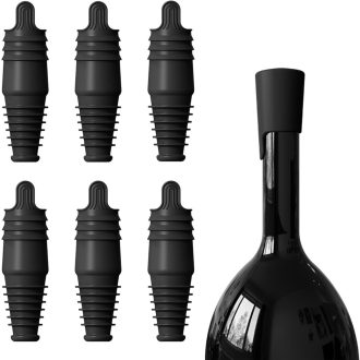  Nearockle Szilikon Boros Palack Dugó Szett - 6 db Fekete Újrahasználható Borosüveg Zárókupak Borhoz, Pezsgőhöz, Sörhöz - Ajándék Bárba, Part