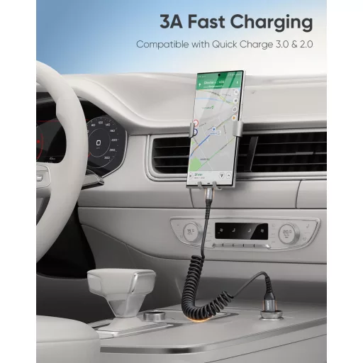 SUNGUY USB-C spirál kábel 1,5m, Android autó, CarPlay, iPhone 16/15, Galaxy S24 Ultra, Pixel, Xiaomi