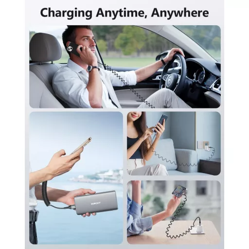 SUNGUY špirálový USB-C kábel 1,5m, Android Auto, CarPlay, iPhone 16/15, Galaxy S24 Ultra, Pixel, Xiaomi