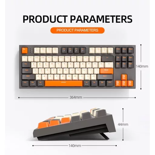 FREEWOLF M88 TKL Wireless Gaming Billentyűzet, Mechanikus, Hot-Swap, Bluetooth/2.4GHz, Red Switch, QWERTY