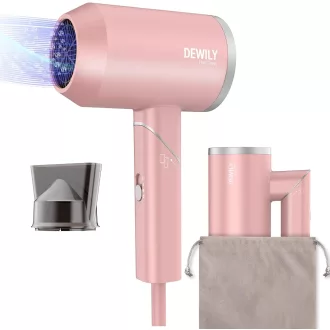   DEWILY összecsukható ionos hajszárító utazáshoz, 3 hőfok, csendes működés - Pink-1 Nozzle