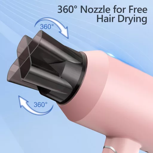 DEWILY összecsukható ionos hajszárító utazáshoz, 3 hőfok, csendes működés - Pink-1 Nozzle