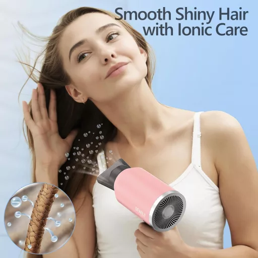 DEWILY összecsukható ionos hajszárító utazáshoz, 3 hőfok, csendes működés - Pink-1 Nozzle