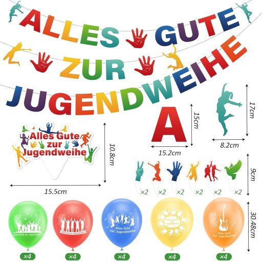 ENAIAH Ifjúsági Avatás Dekoráció Szett 63 db - Banner, Léggömbök, Tortadísz - Felnőtté Válás Ünnepléshez Fiúknak és Lányoknak