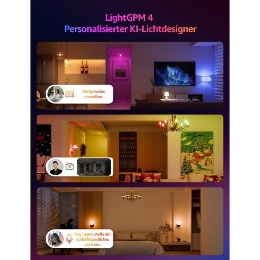 Lepro AI Smart LED izzó E14 4,9W RGB színváltós, hangvezérlés Alexa Google, WiFi Bluetooth, meleg hideg fehér fény