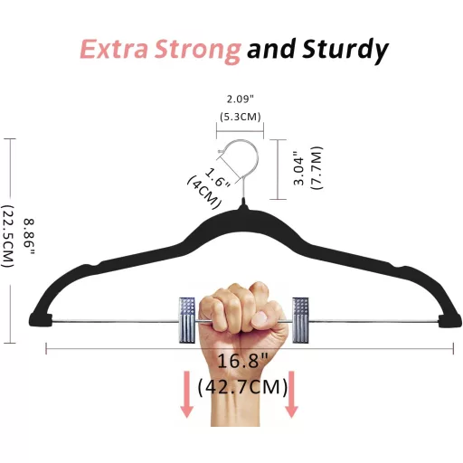 Set 18 umerașe antiderapante din catifea ManGotree, negre - cu clipsuri pentru pantaloni, fuste, cămăși