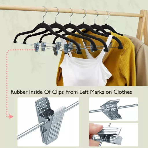 Set 18 umerașe antiderapante din catifea ManGotree, negre - cu clipsuri pentru pantaloni, fuste, cămăși