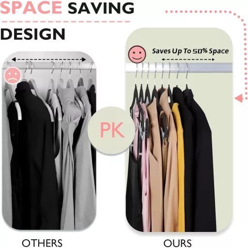 Set 18 umerașe antiderapante din catifea ManGotree, negre - cu clipsuri pentru pantaloni, fuste, cămăși