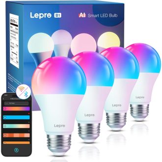  Lepro E27 LED pametna žarulja 8.5W, mogućnost prigušivanja, WiFi i Bluetooth, kompatibilna s Alexom i Googleom, paket od 4 komada