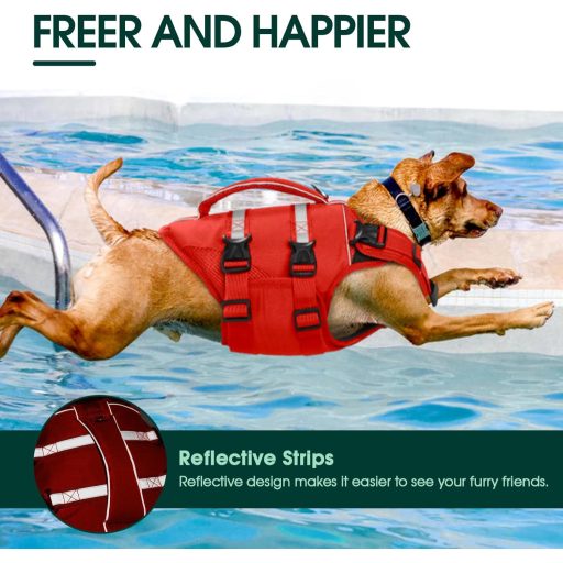 Kuoser Prsluk za plivanje pasa XL Crveni, s reflektirajućom ručkom i poboljšanom plovnosti