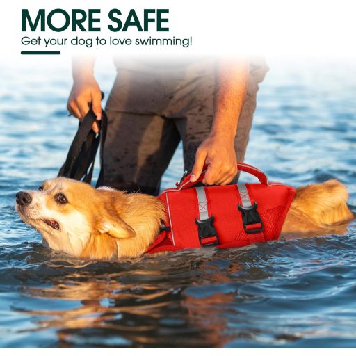 Kuoser Prsluk za plivanje pasa XL Crveni, s reflektirajućom ručkom i poboljšanom plovnosti