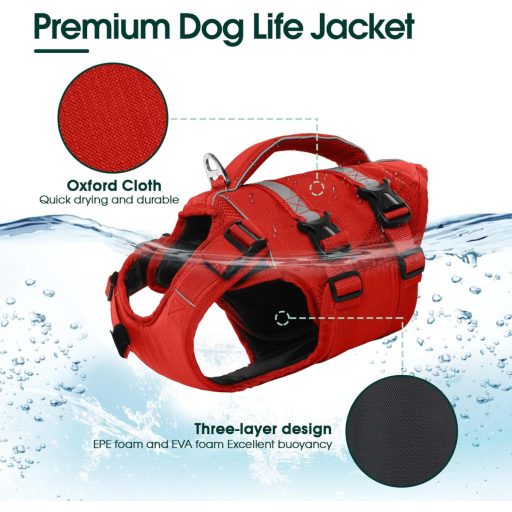 Kuoser Prsluk za plivanje pasa XL Crveni, s reflektirajućom ručkom i poboljšanom plovnosti