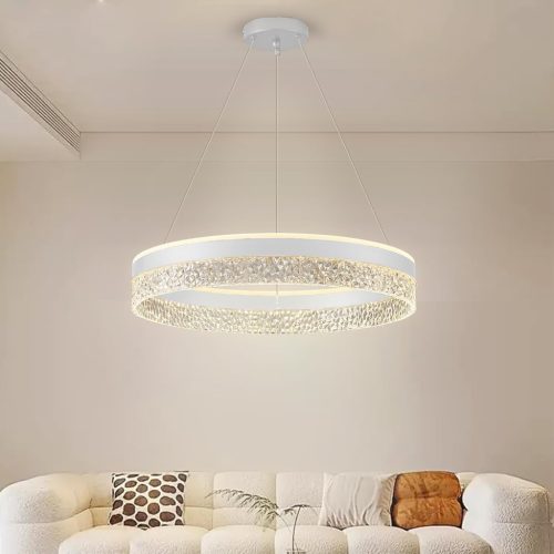 KSIBNW LED závesná lampa so stmievateľným jasom - 36W Moderný kruhový luster do obývačky, jedálne - 50cm priemer, nastaviteľná výška, biele akrylátové tienidlo