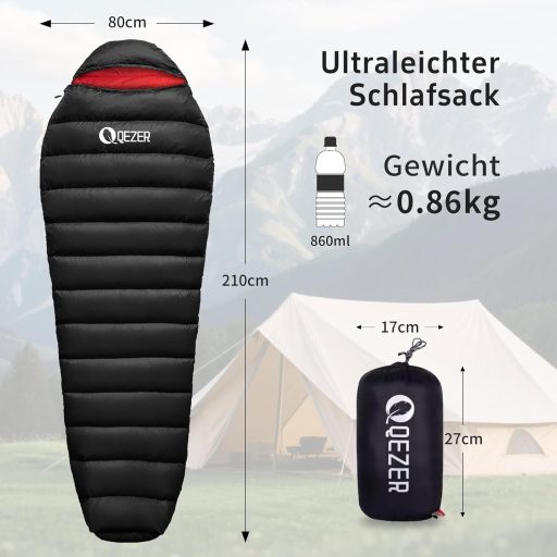QEZER 650-es lúddaun téli hálózsák -30°C-ig, kempingezéshez és hegymászáshoz